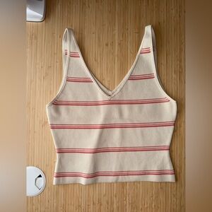 Cream & Peach Striped V-Neck Knit Tank Top